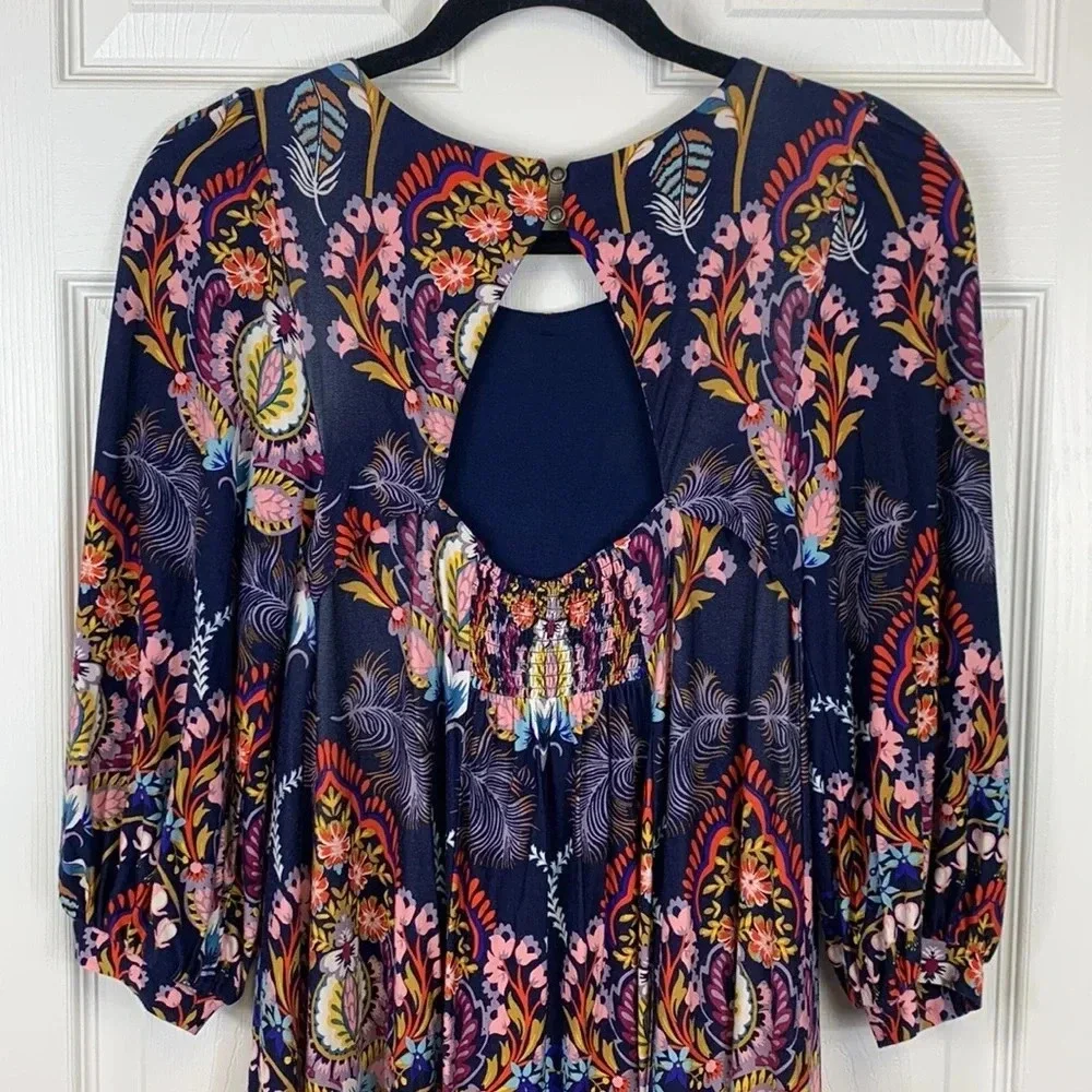 Anthropologie Maeve Sawyer navy floral open back dress sz xs - Picture 8 of 10